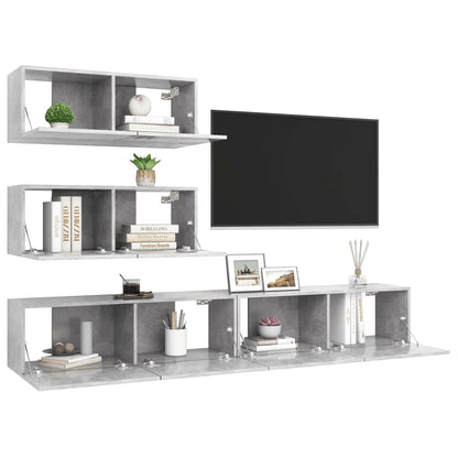 4Dílný Set Tv Skříněk Betonově Šedý Kompozitní Dřevo