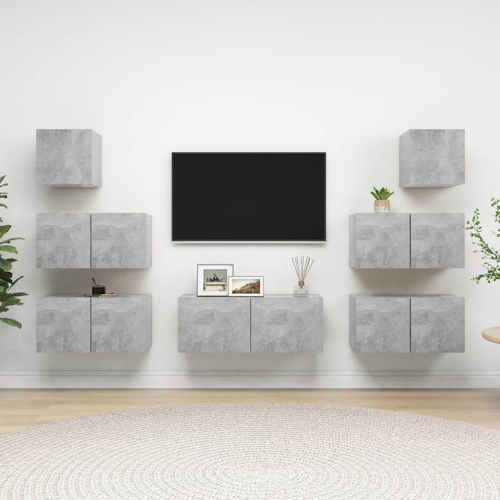 8Dílný Set Tv Skříněk Betonově Šedý Kompozitní Dřevo