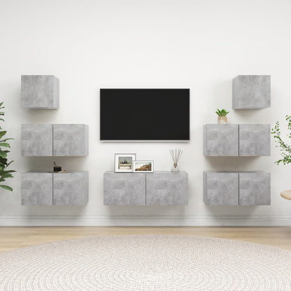 8Dílný Set Tv Skříněk Betonově Šedý Kompozitní Dřevo