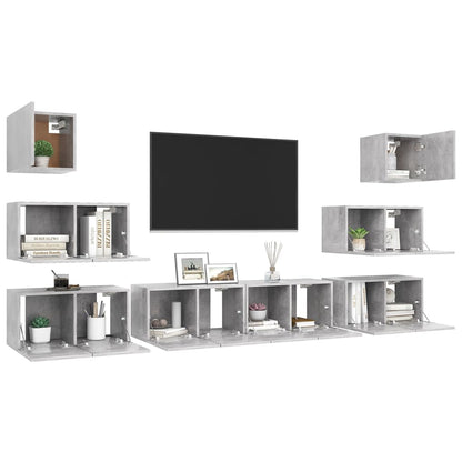 8Dílný Set Tv Skříněk Betonově Šedý Kompozitní Dřevo