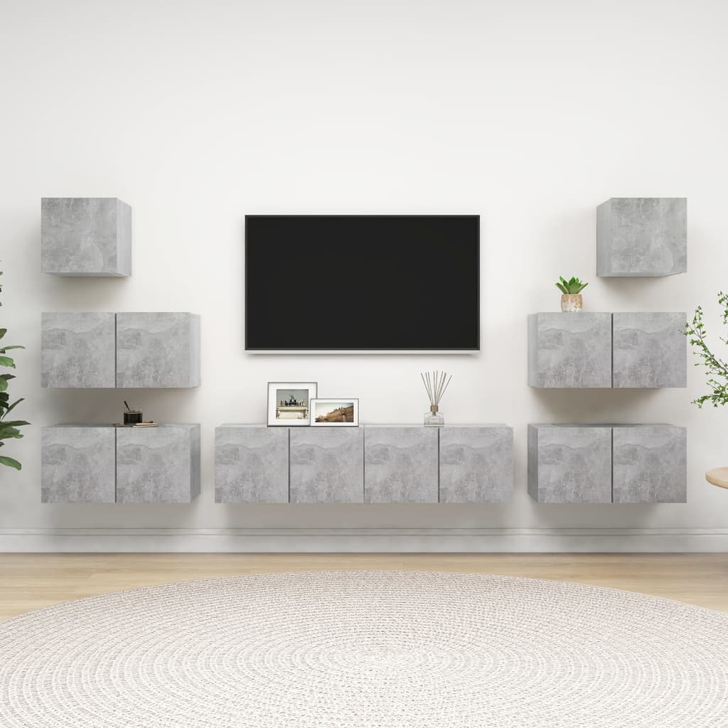 8Dílný Set Tv Skříněk Betonově Šedý Kompozitní Dřevo