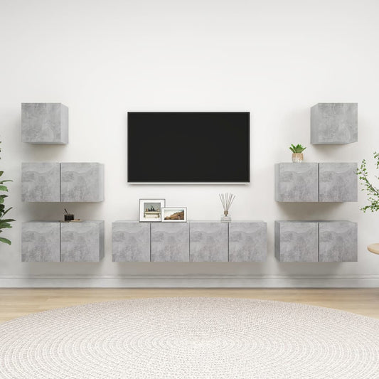 8Dílný Set Tv Skříněk Betonově Šedý Kompozitní Dřevo