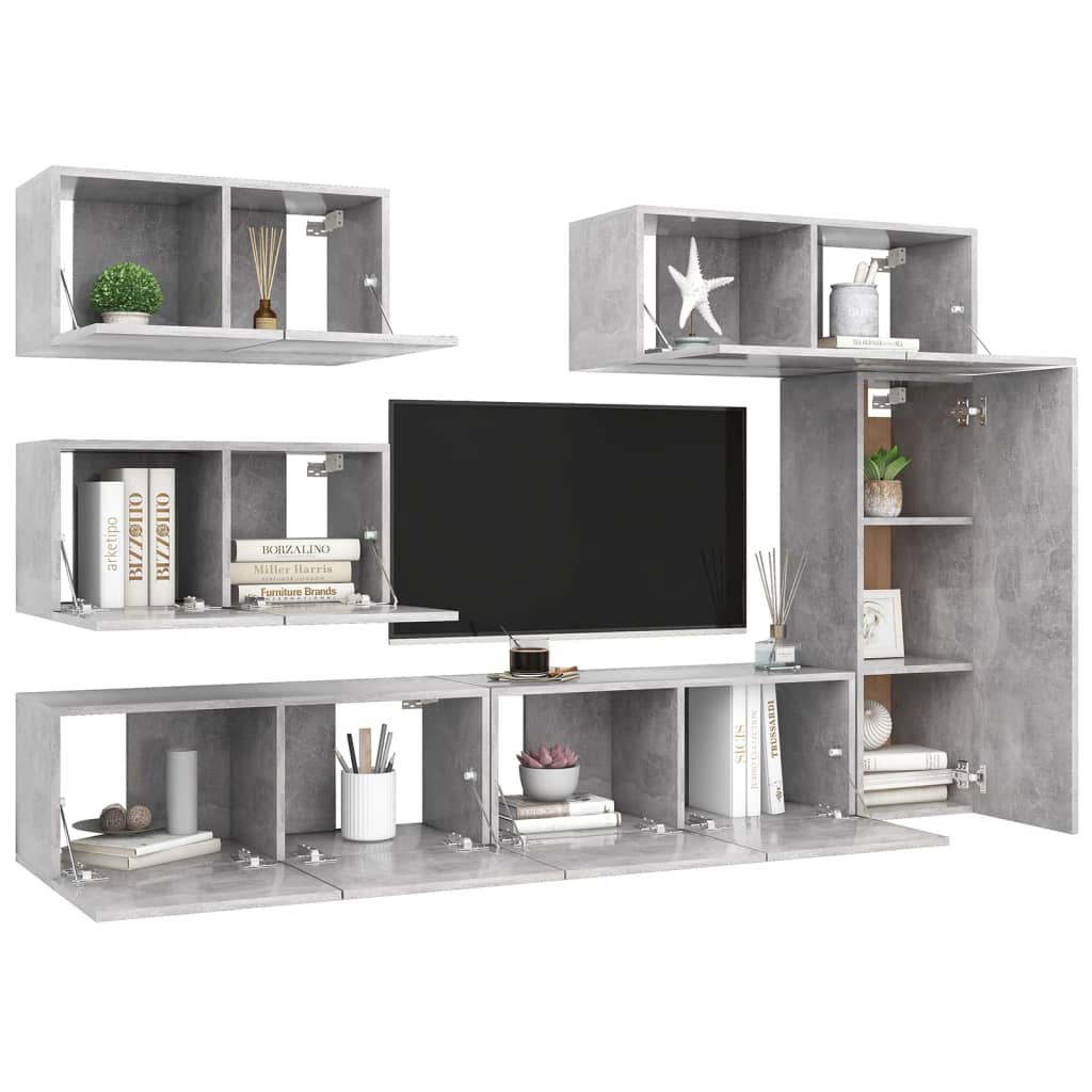 6Dílný Set Tv Skříněk Betonově Šedý Kompozitní Dřevo