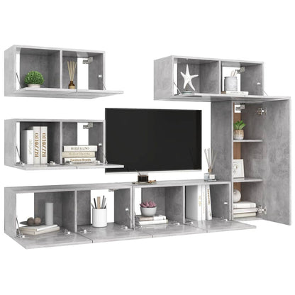 6Dílný Set Tv Skříněk Betonově Šedý Kompozitní Dřevo