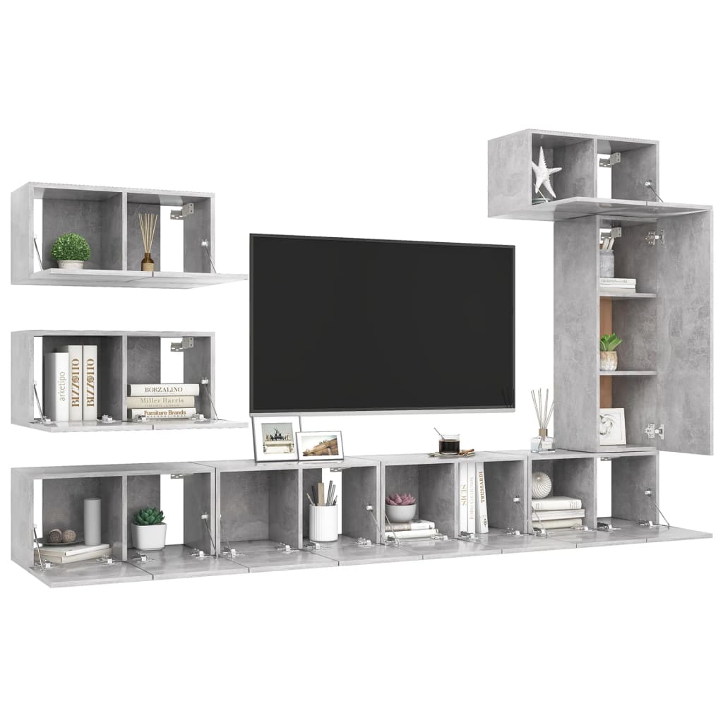 8Dílný Set Tv Skříněk Betonově Šedý Kompozitní Dřevo