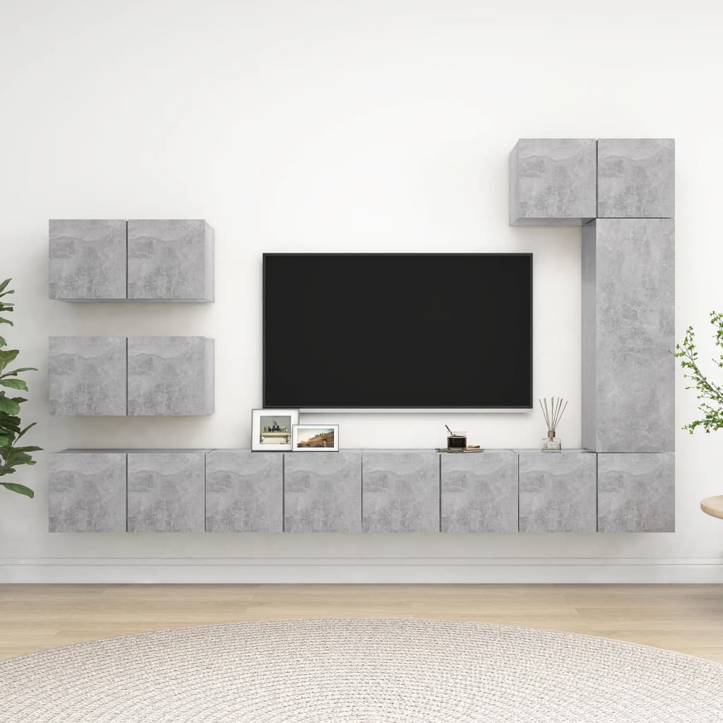 8Dílný Set Tv Skříněk Betonově Šedý Kompozitní Dřevo