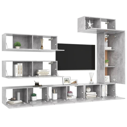 7Dílný Set Tv Skříněk Betonově Šedý Kompozitní Dřevo