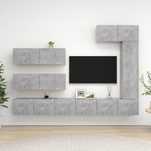7Dílný Set Tv Skříněk Betonově Šedý Kompozitní Dřevo