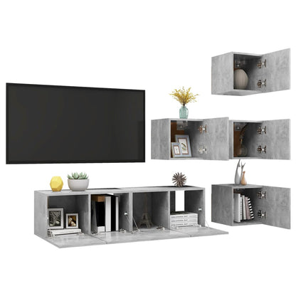 6Dílný Set Tv Skříněk Betonově Šedý Dřevotříska