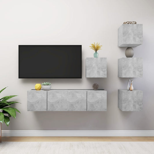 6Dílný Set Tv Skříněk Betonově Šedý Dřevotříska