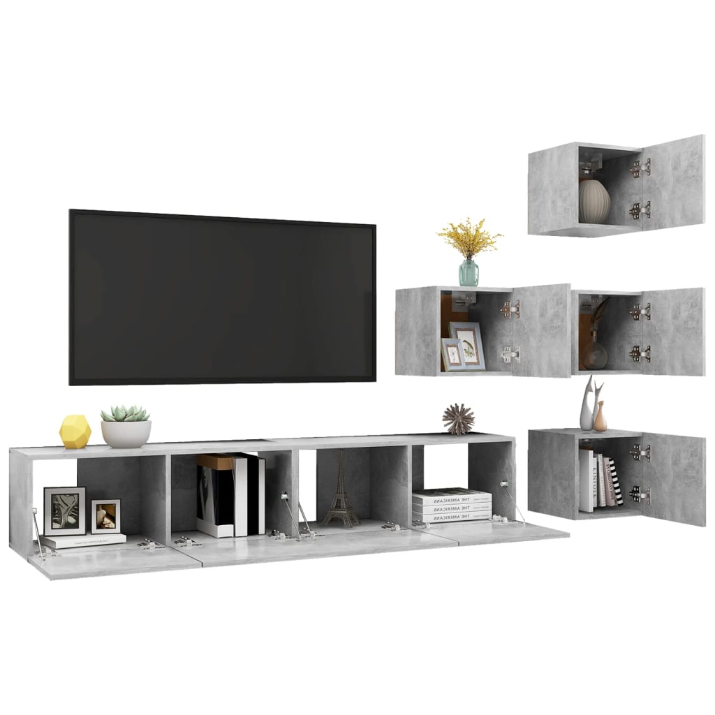 6Dílný Set Tv Skříněk Betonově Šedý Dřevotříska
