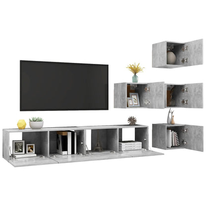 6Dílný Set Tv Skříněk Betonově Šedý Dřevotříska
