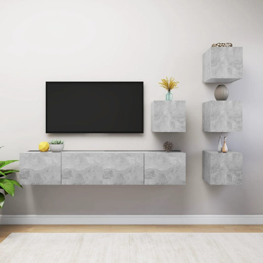 6Dílný Set Tv Skříněk Betonově Šedý Dřevotříska