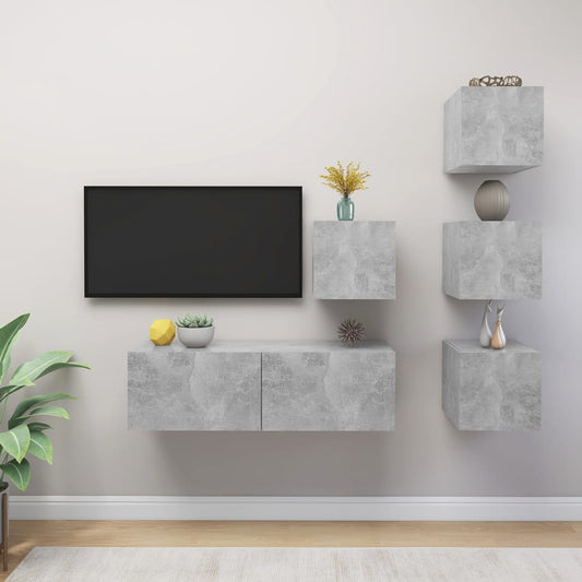 5Dílný Set Tv Skříněk Betonově Šedý Dřevotříska