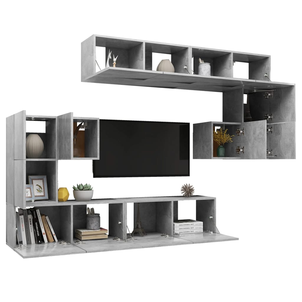 8Dílný Set Tv Skříněk Betonově Šedý Kompozitní Dřevo