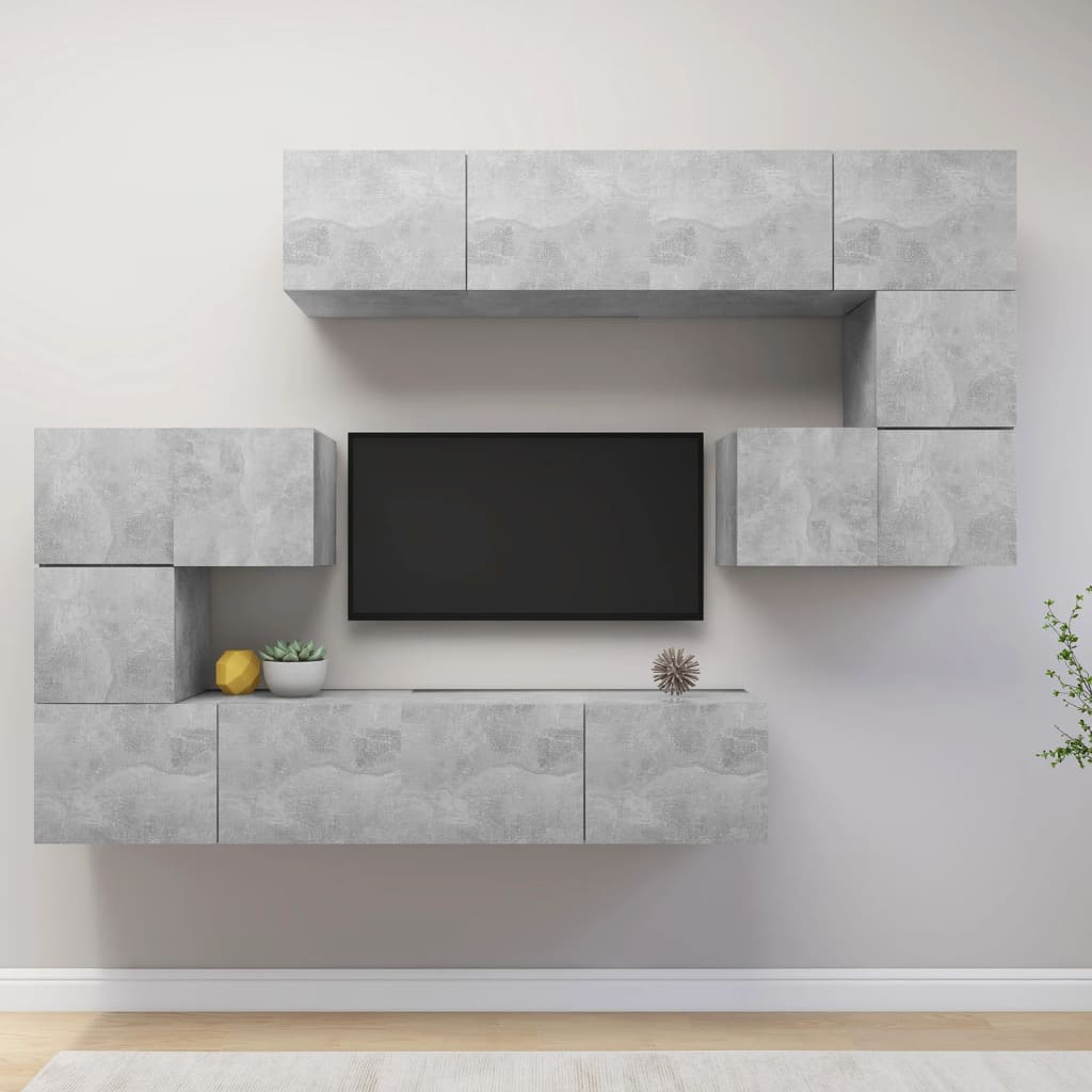 8Dílný Set Tv Skříněk Betonově Šedý Kompozitní Dřevo