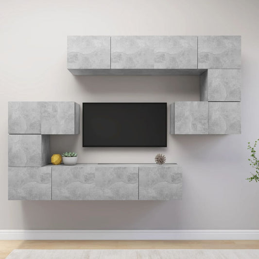 8Dílný Set Tv Skříněk Betonově Šedý Kompozitní Dřevo