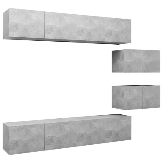 6Dílný Set Tv Skříněk Betonově Šedý Kompozitní Dřevo