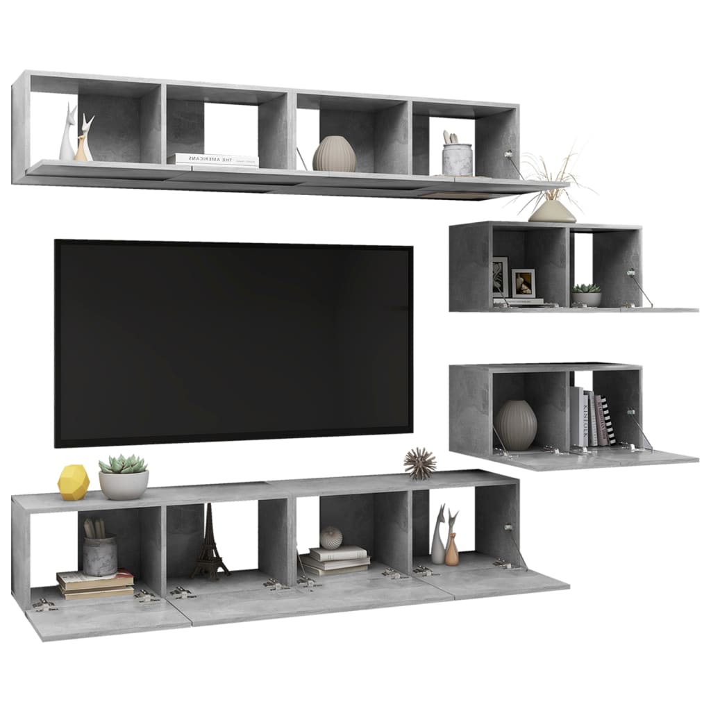 6Dílný Set Tv Skříněk Betonově Šedý Kompozitní Dřevo