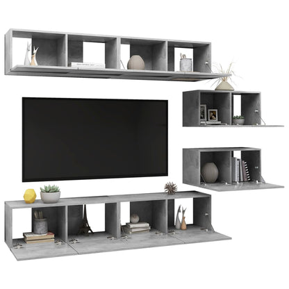 6Dílný Set Tv Skříněk Betonově Šedý Kompozitní Dřevo