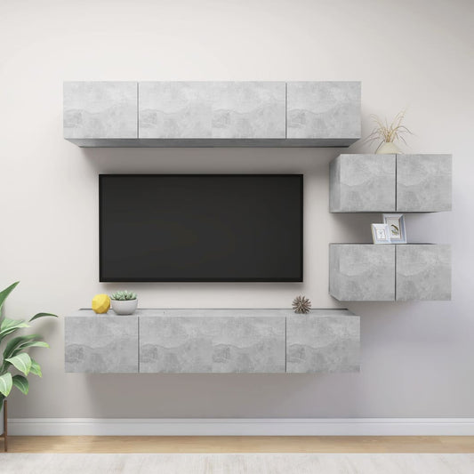 6Dílný Set Tv Skříněk Betonově Šedý Kompozitní Dřevo