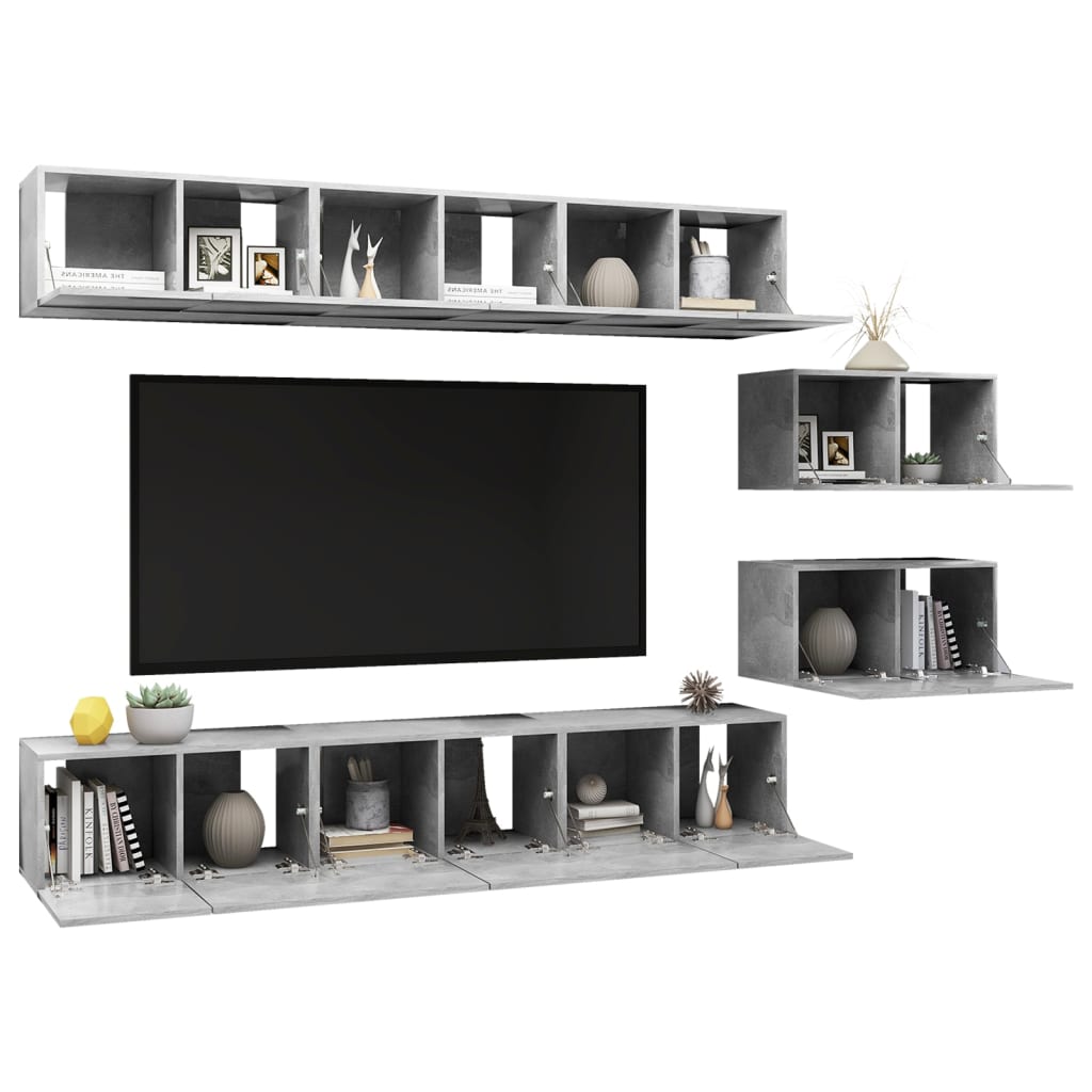 Tv Skříňky 8 Ks Betonově Šedé Kompozitní Dřevo