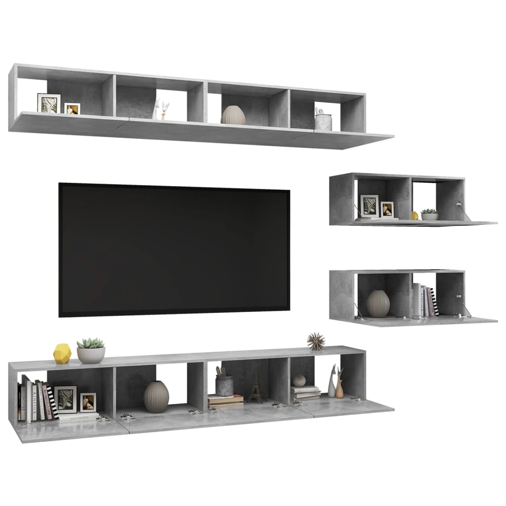 6Dílný Set Tv Skříněk Betonově Šedý Kompozitní Dřevo