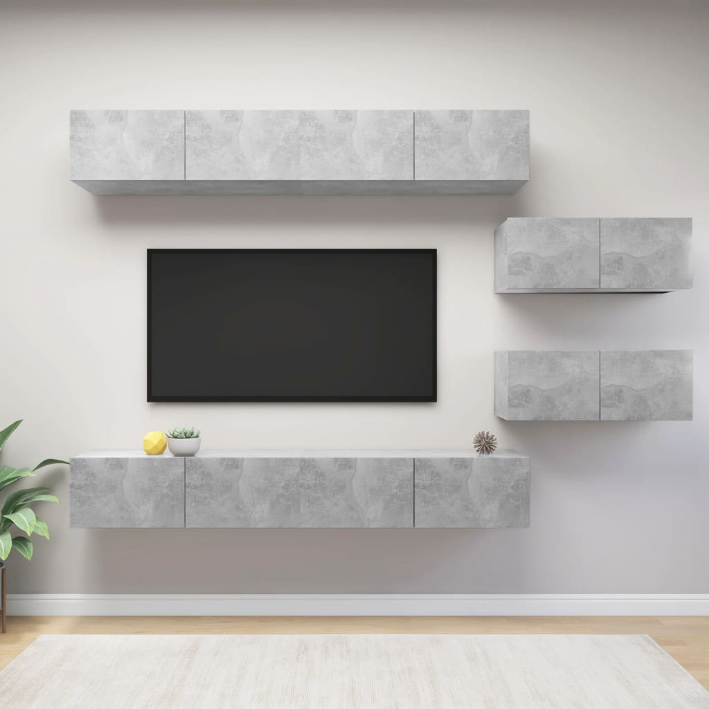 6Dílný Set Tv Skříněk Betonově Šedý Kompozitní Dřevo