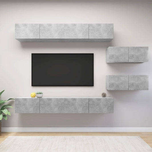 6Dílný Set Tv Skříněk Betonově Šedý Kompozitní Dřevo