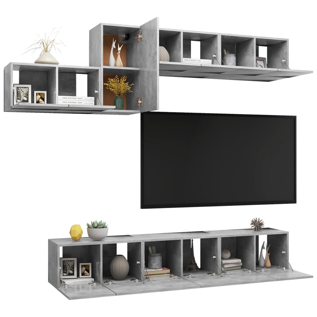 7Dílný Set Tv Skříněk Betonově Šedý Kompozitní Dřevo