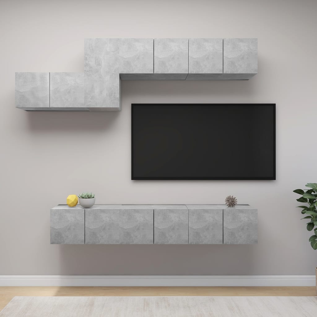 7Dílný Set Tv Skříněk Betonově Šedý Kompozitní Dřevo