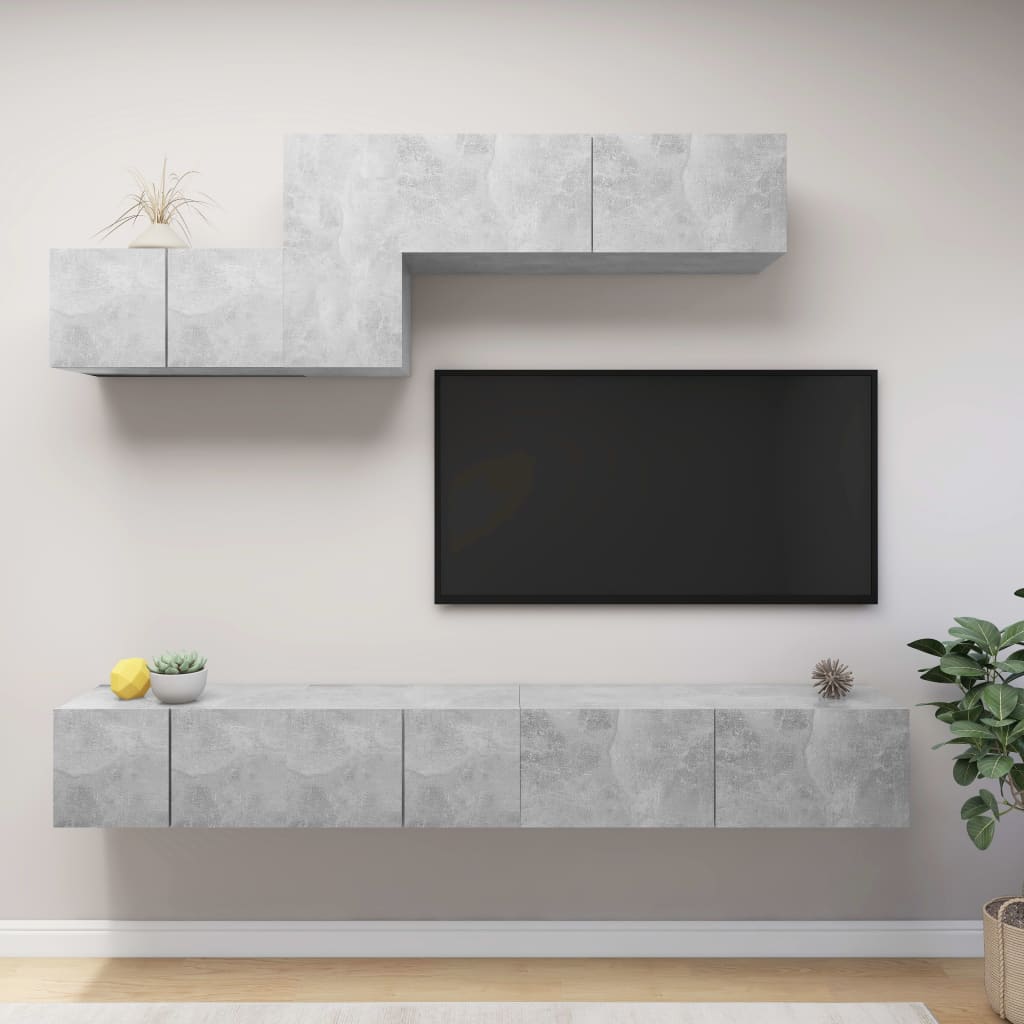 7Dílný Set Tv Skříněk Betonově Šedý Kompozitní Dřevo