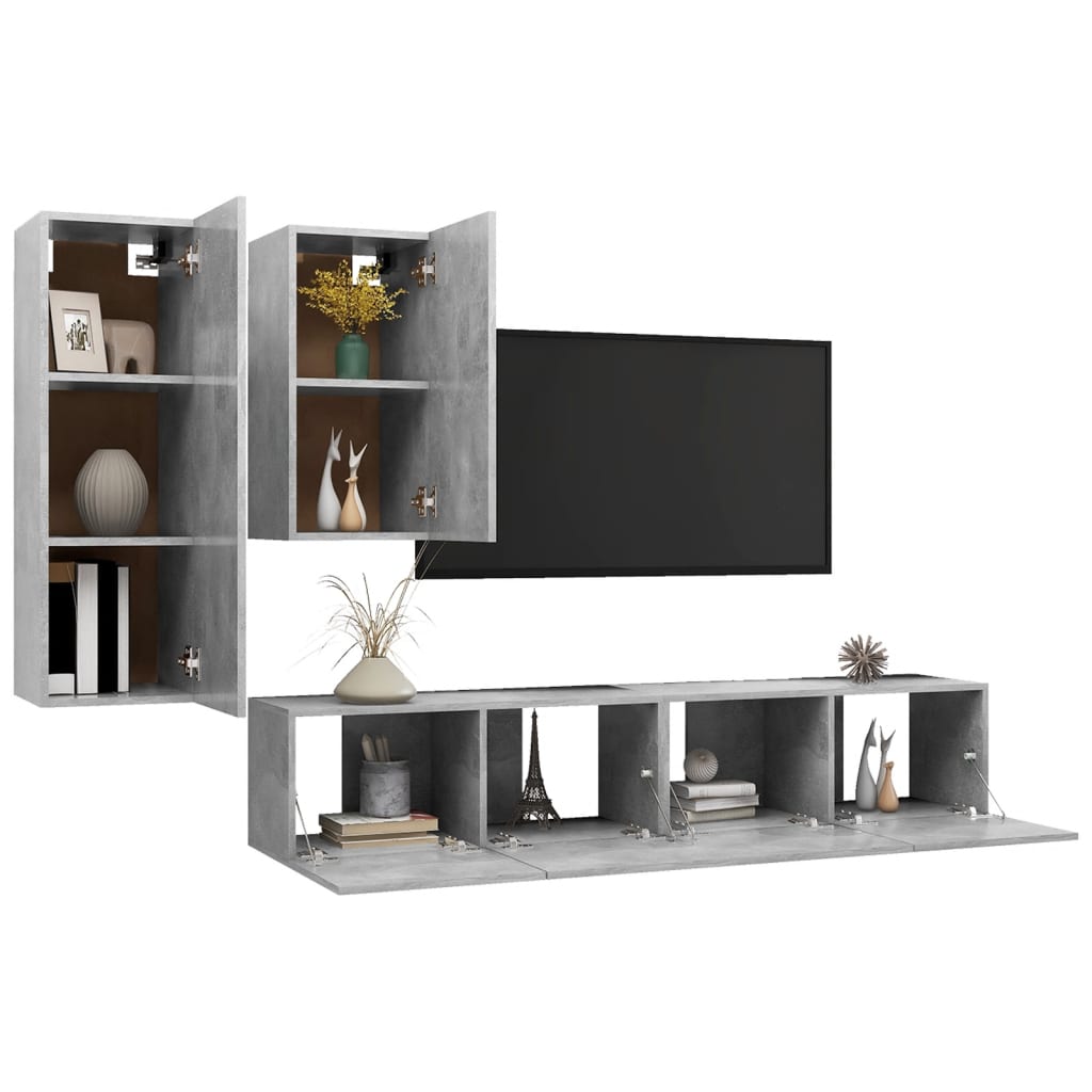 4Dílný Set Tv Skříněk Betonově Šedý Kompozitní Dřevo
