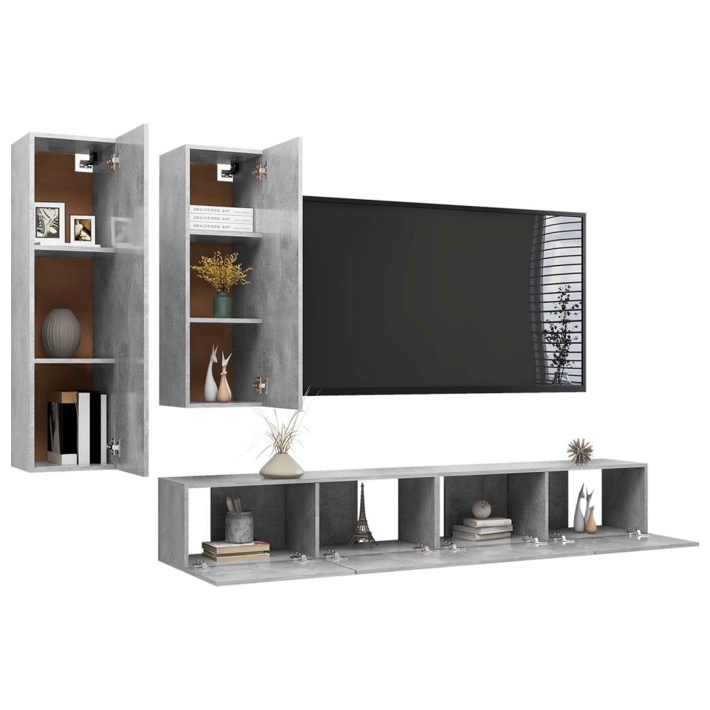 4Dílný Set Tv Skříněk Betonově Šedý Kompozitní Dřevo