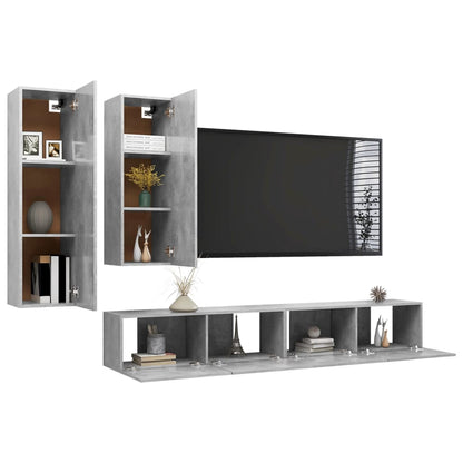 4Dílný Set Tv Skříněk Betonově Šedý Kompozitní Dřevo