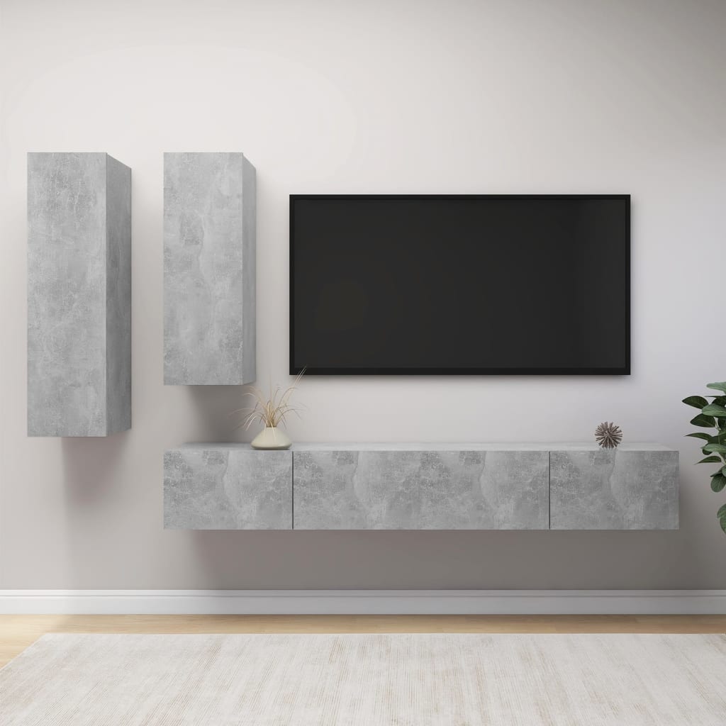 4Dílný Set Tv Skříněk Betonově Šedý Kompozitní Dřevo