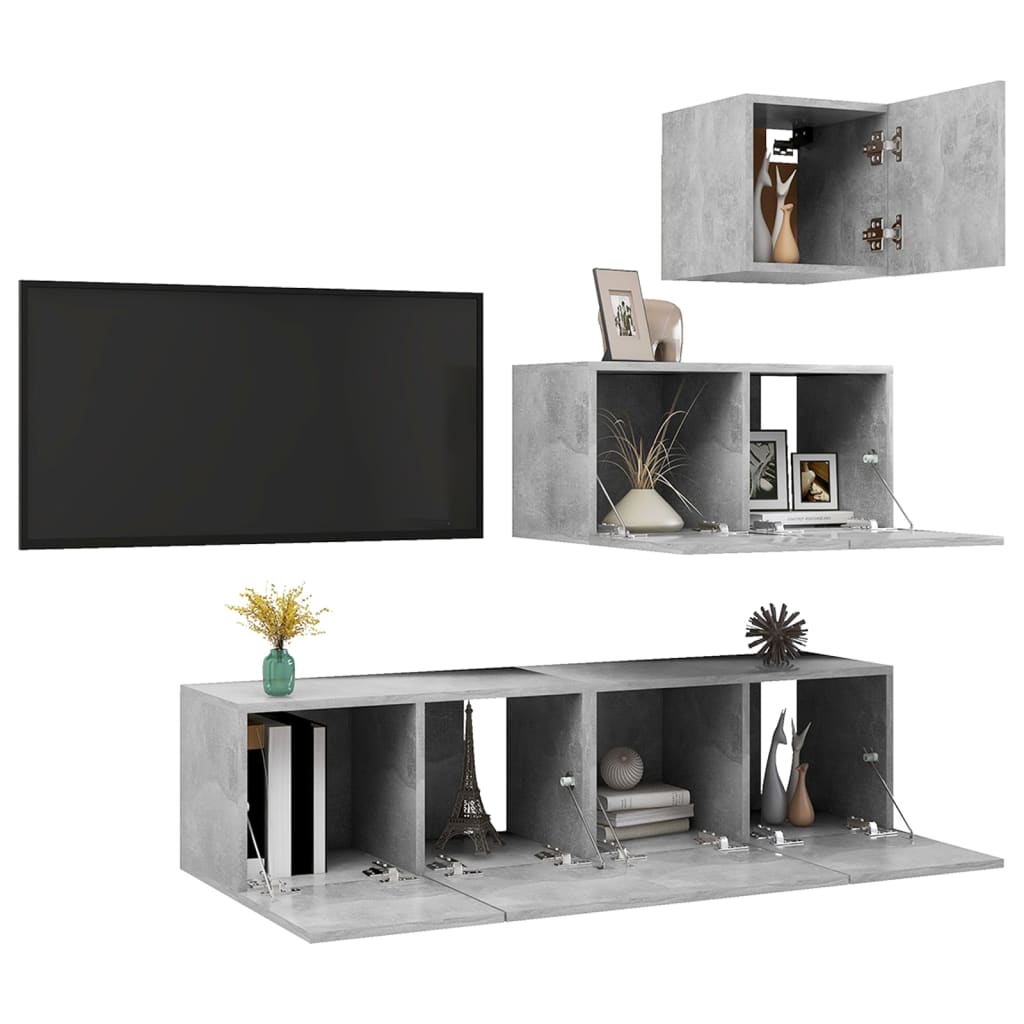 4Dílný Set Tv Skříněk Betonově Šedý Kompozitní Dřevo