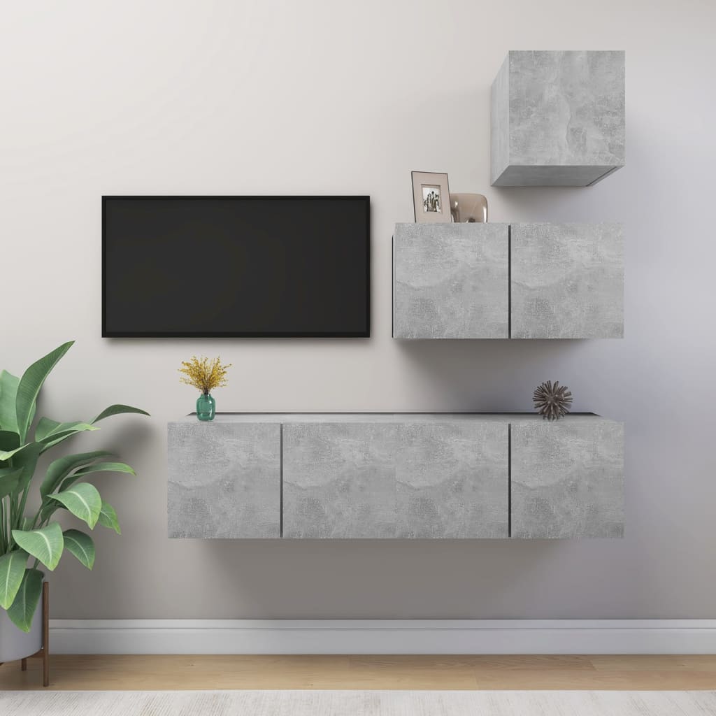 4Dílný Set Tv Skříněk Betonově Šedý Kompozitní Dřevo