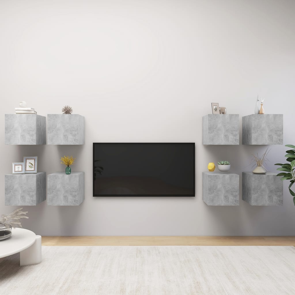 Nástěnné Tv Skříňky 8 Ks Šedé 30,5 X 30 X 30 Cm