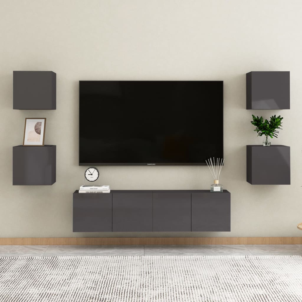 6Dílný Set Tv Skříněk Betonově Šedý Kompozitní Dřevo
