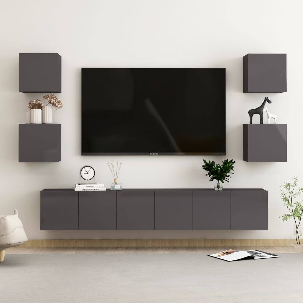 6Dílný Set Tv Skříněk Betonově Šedý Kompozitní Dřevo