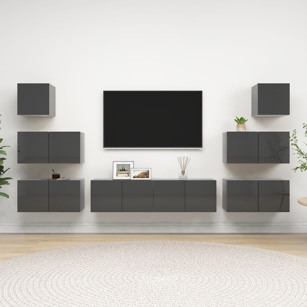 8Dílný Set Tv Skříněk Betonově Šedý Kompozitní Dřevo