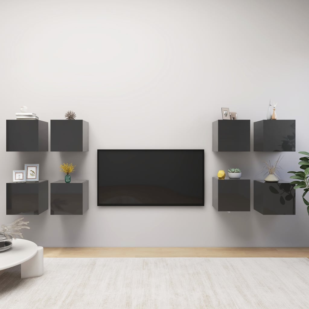 Nástěnné Tv Skříňky 8 Ks Šedé 30,5 X 30 X 30 Cm