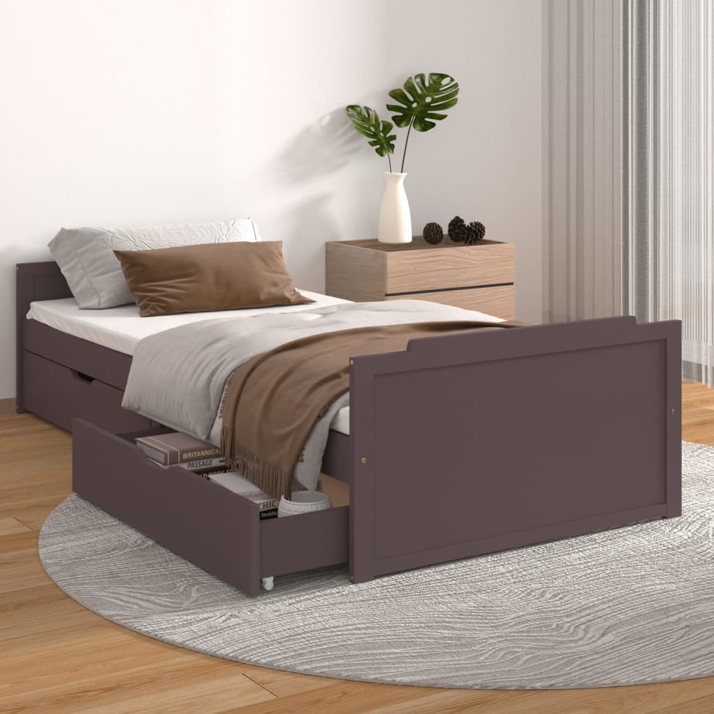 Rám Postele Se Zásuvkami Tmavě Hnědý Masivní Borovice 90X200 Cm
