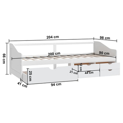3Místná Válenda Se Zásuvkami Bílá Masivní Borovice 90 X 200 Cm