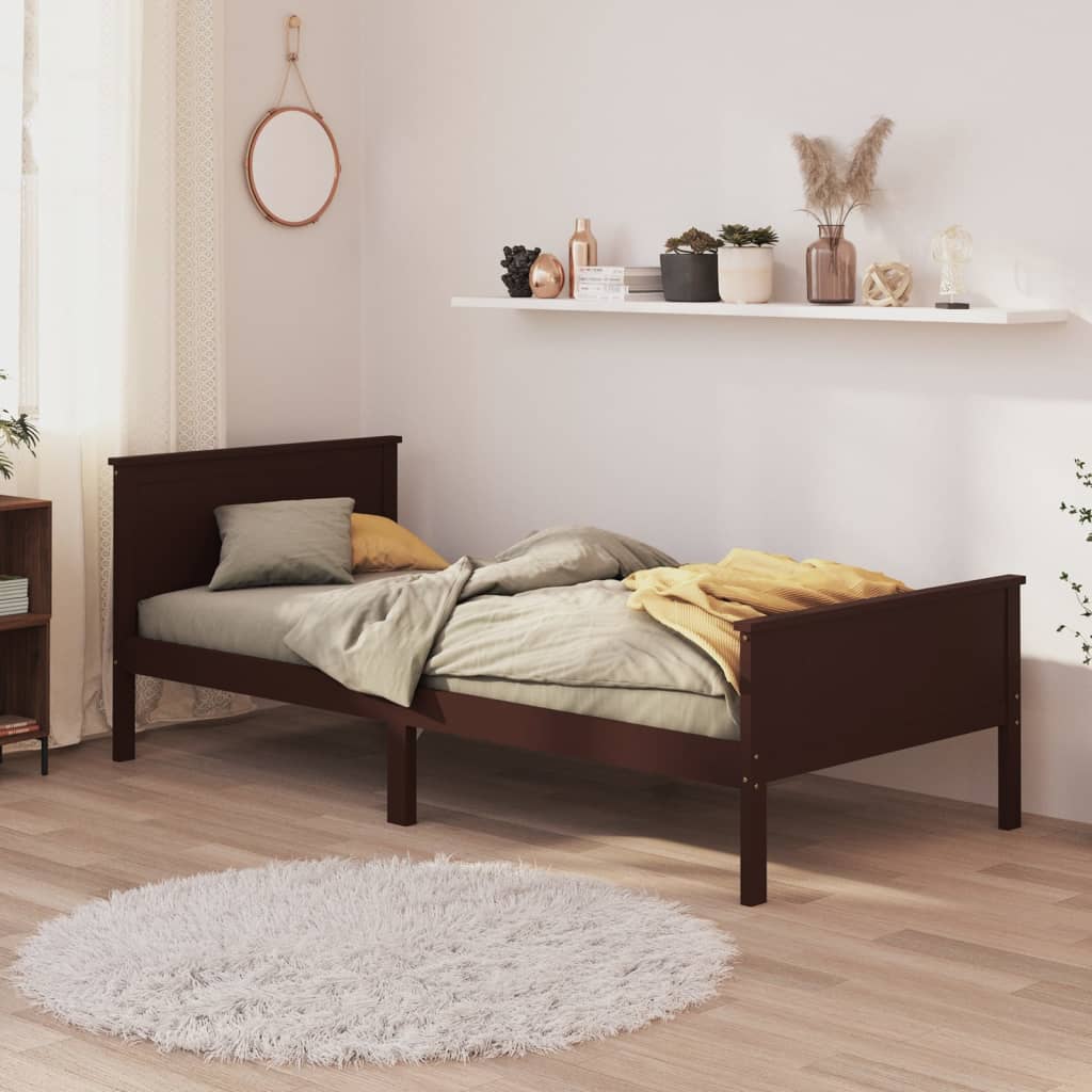 Rám Postele Tmavě Hnědý Masivní Borovice 90 X 200 Cm