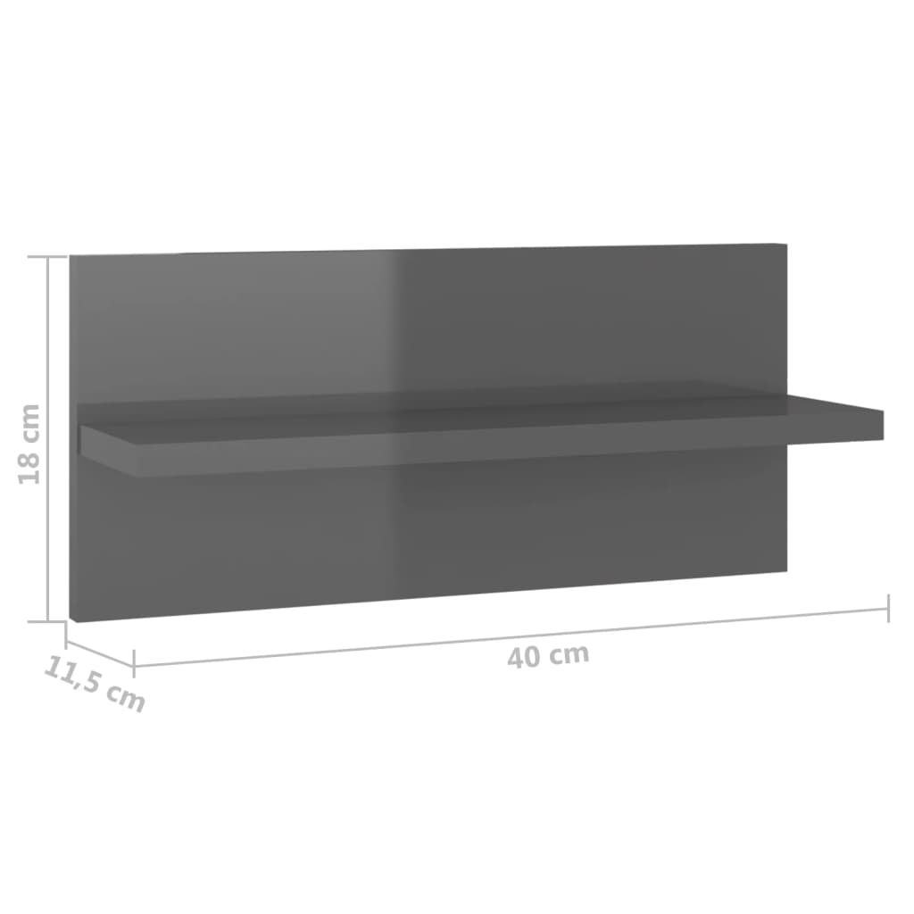 Nástěnné Police 4 Ks Šedé S Vysokým Leskem 40 X 11,5 X 18 Cm