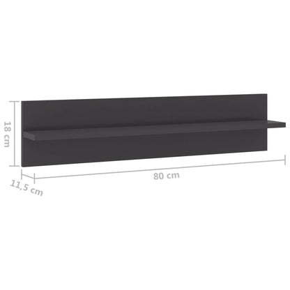 Nástěnné Police 2 Ks Šedé Vysoký Lesk 80X11,5X18 Cm Kompozit