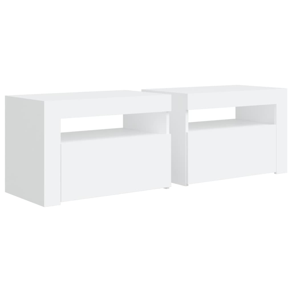 Noční Stolky 2 Ks S Led Osvětlením Bílé 60 X 35 X 40 Cm