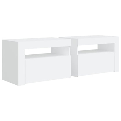 Noční Stolky 2 Ks S Led Osvětlením Bílé 60 X 35 X 40 Cm